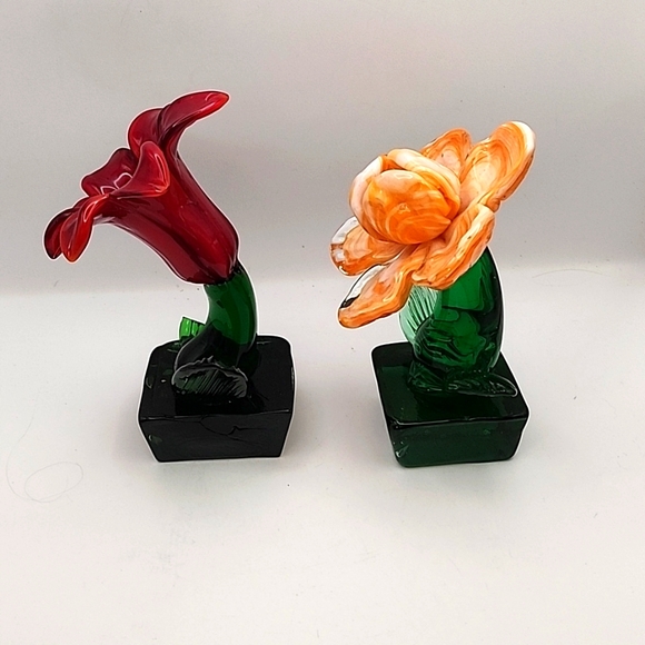 Vintage Art Glass Pulled Flowers 2 Count - Picture 2 of 10